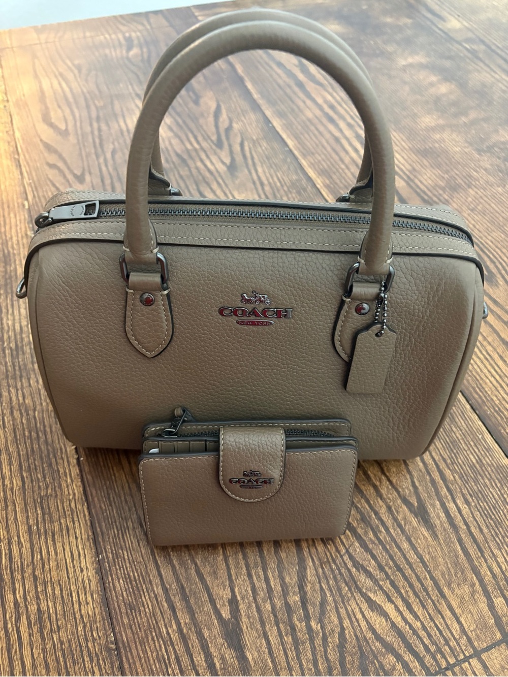 Coach Taupe Pebbled Leather Satchel with Matching Wallet
